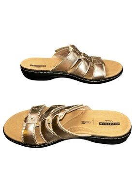Clarks Collection Rose Gold Cushioned Slide Sandals Women’s US 9.5 Wide